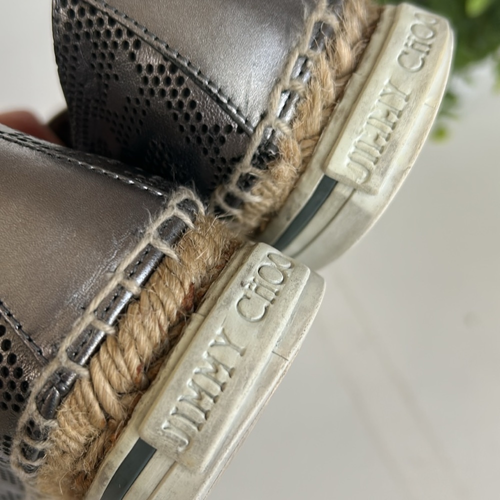 JIMMY CHOO DAWN STEEL SLIP ON LOGO ESPADRILLES SNEAKERS - Picture 12 of 17